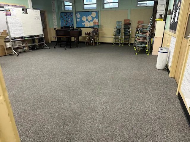 Childcare classroom carpet after professional deep cleaning - fresh and clean