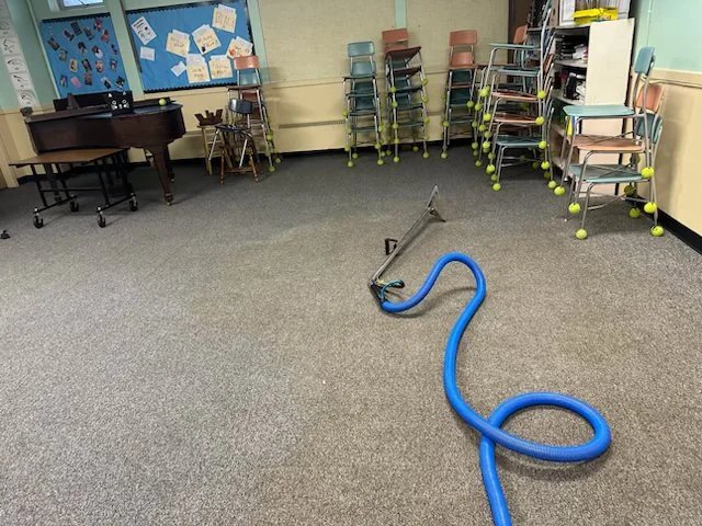 Childcare classroom carpet during professional cleaning